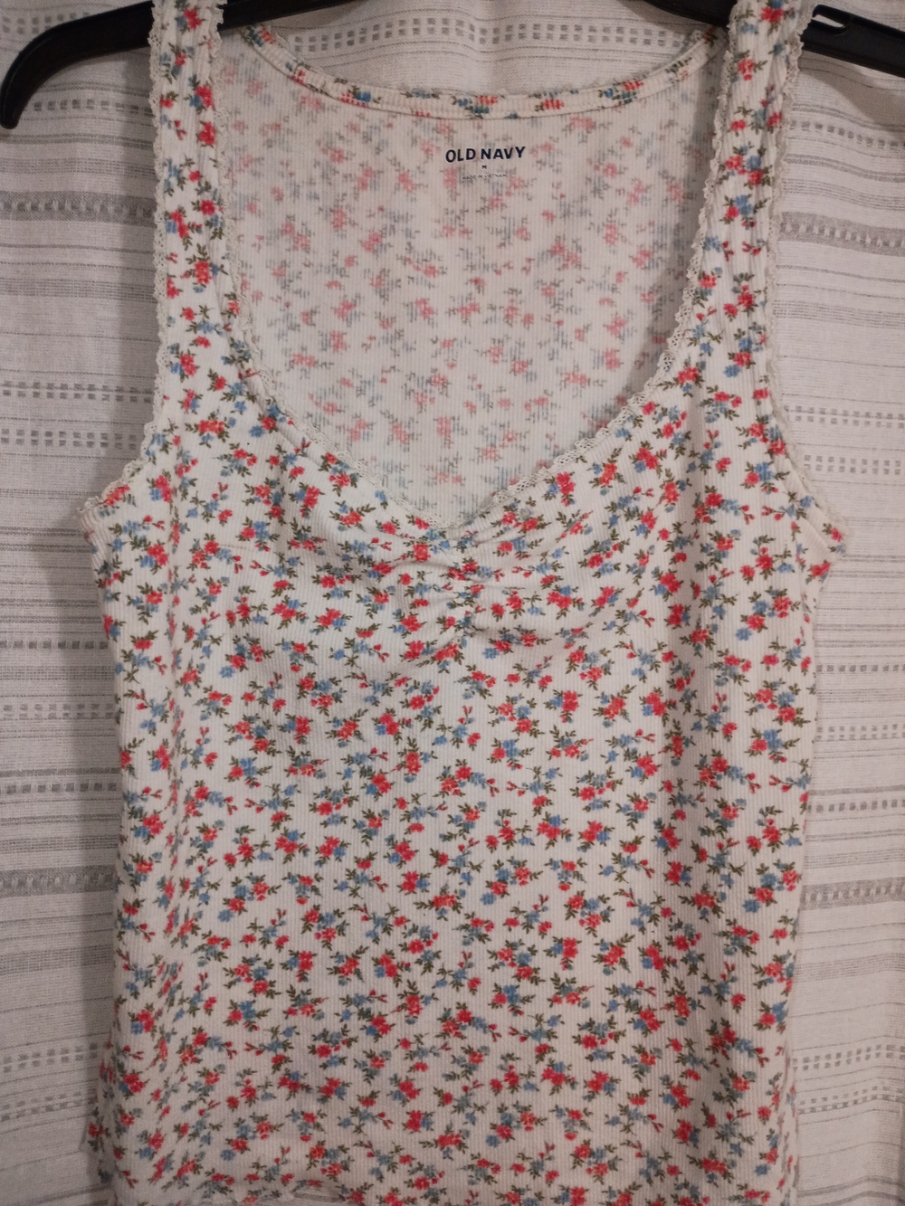 Old Navy White Tank Top with Red and Blue Floral Print